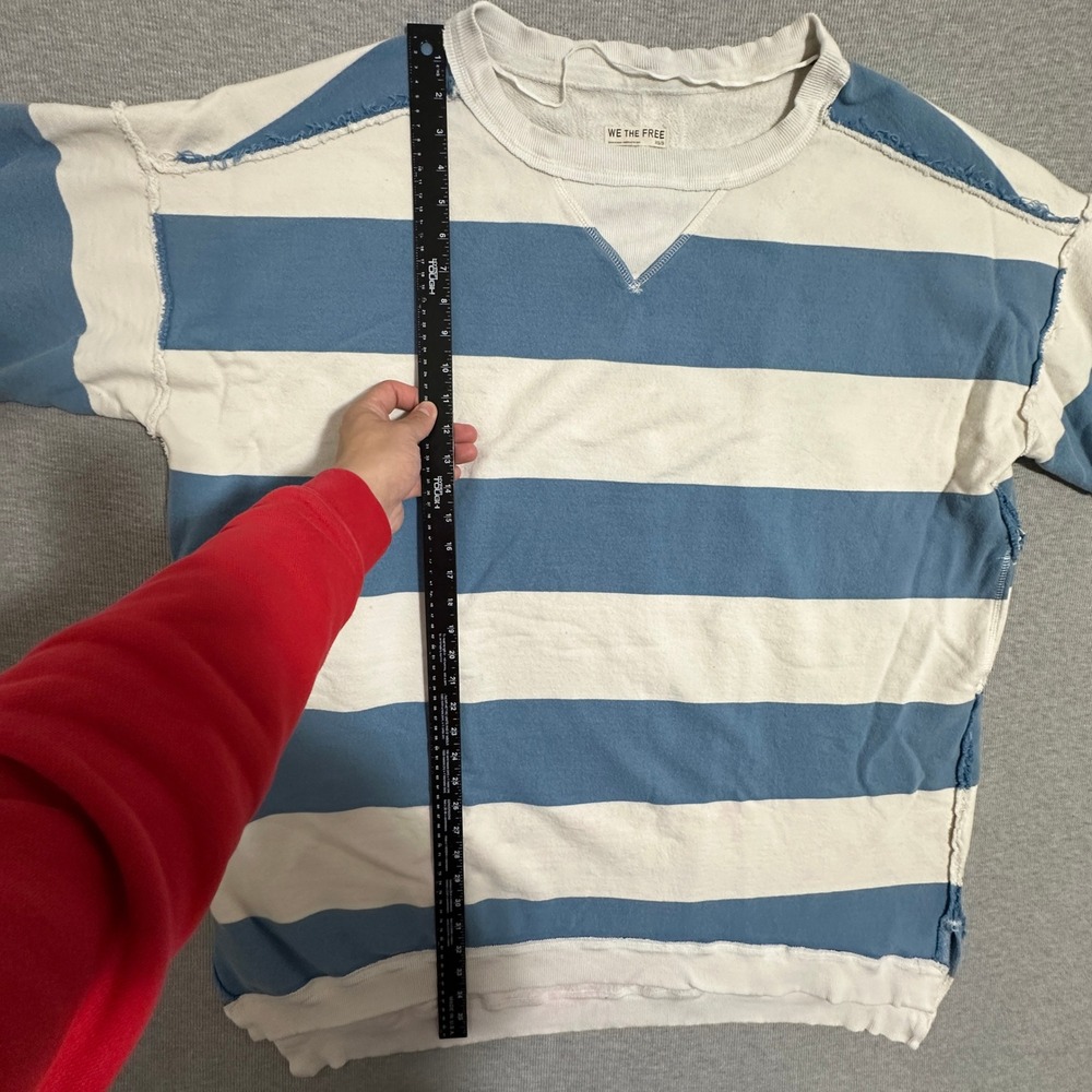 We The Free Free People Striped Short Sleeve Sweatshirt Blue White Womens XS/S - Picture 7 of 12